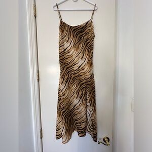 Tiger Zebra Animal Print Bias Cut Slip Dress L
